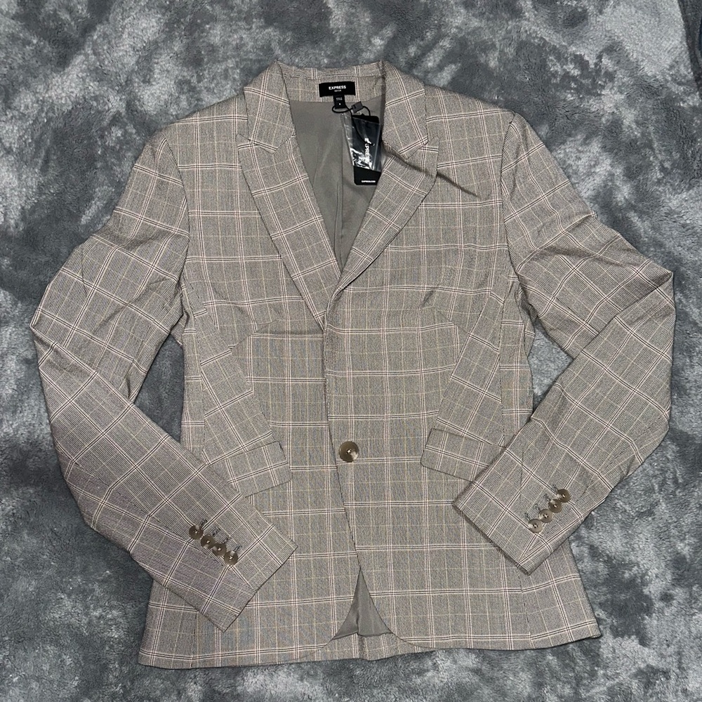 Express Plaid Blazer - Gray and Tan